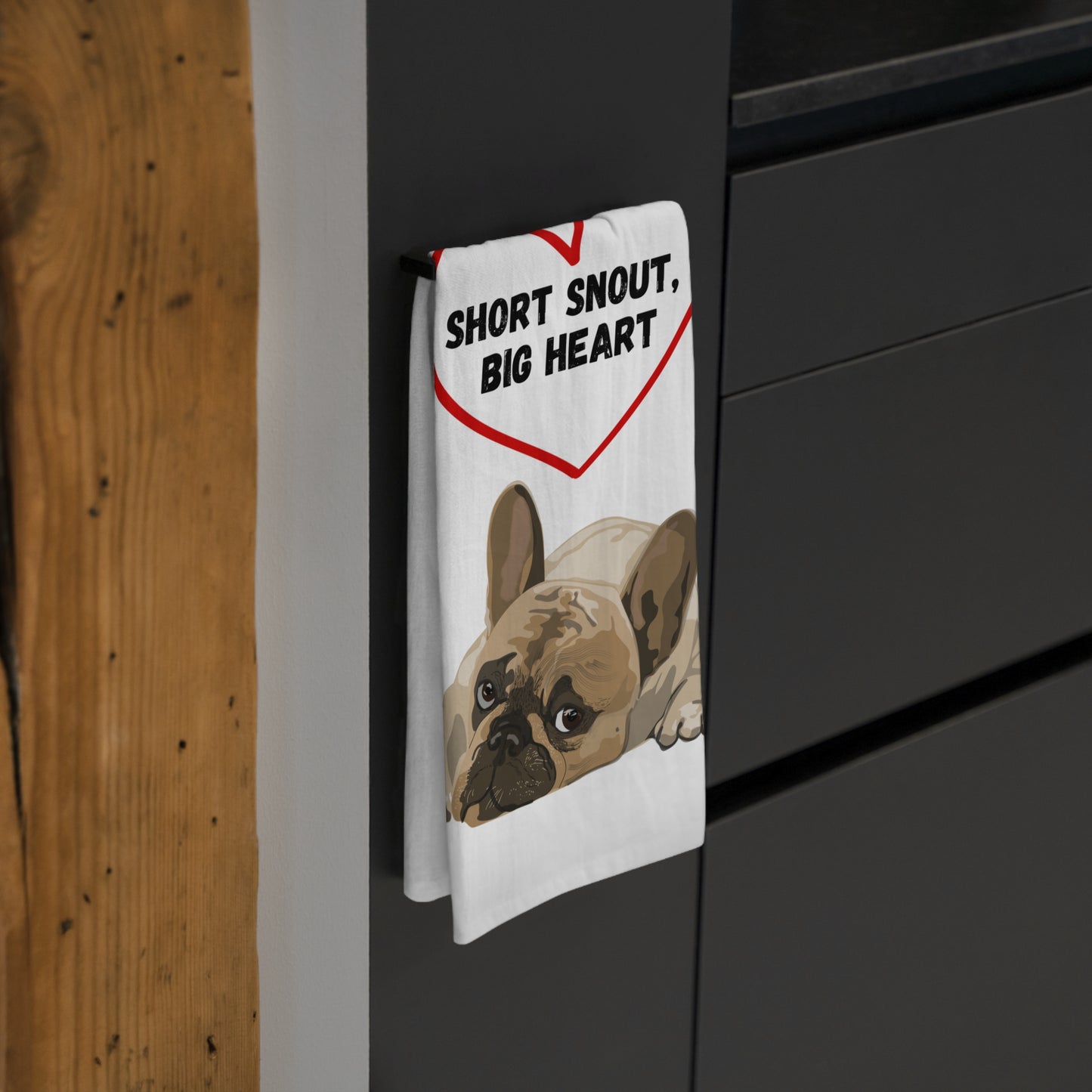 Adorable French Bulldog Tea Towel - "Short Snout, Big Heart" - Perfect for Dog Lovers and Kitchen Decor