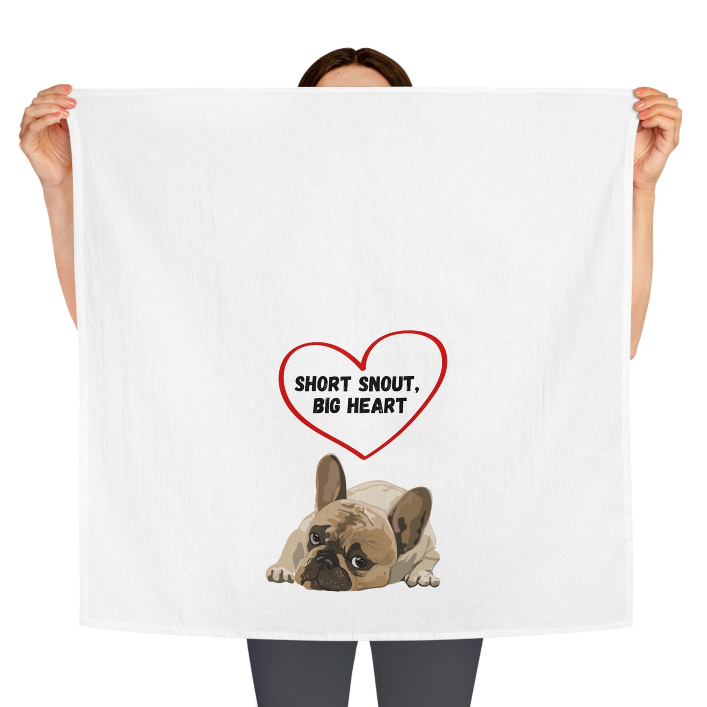 Adorable French Bulldog Tea Towel - "Short Snout, Big Heart" - Perfect for Dog Lovers and Kitchen Decor