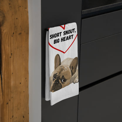 Adorable French Bulldog Tea Towel - "Short Snout, Big Heart" - Perfect for Dog Lovers and Kitchen Decor